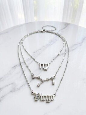 Silver Virgo Triple Birth Constellation Necklace